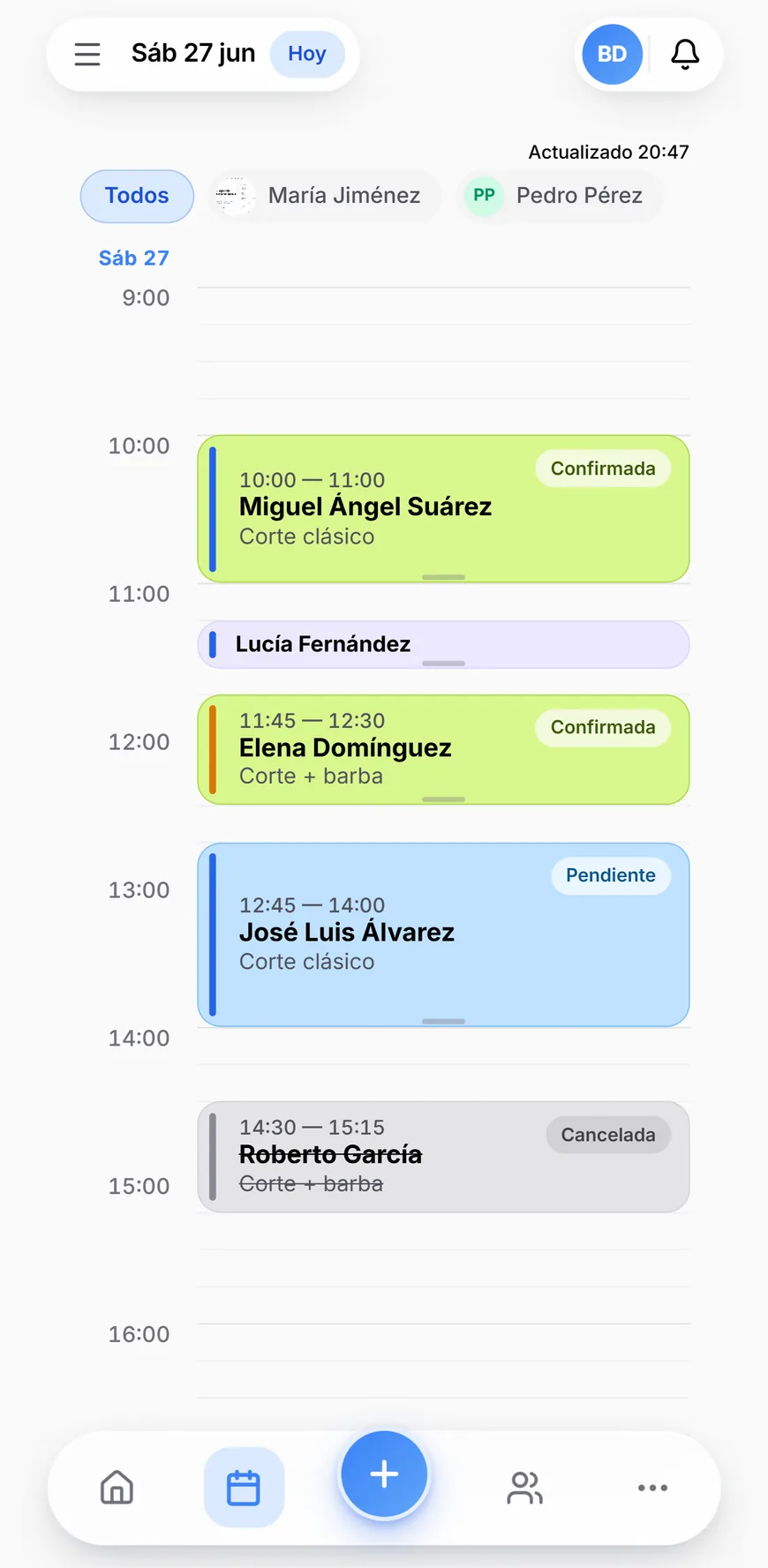La agenda del día en Kaeme: citas confirmadas, pendientes y completadas de un vistazo